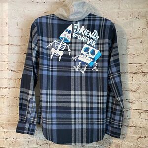 Spongebob Hooded Flannel Button Down Shirt Long Sleeve Friends Forever Medium